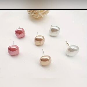 3 pairs Set square imitación Pearl stud Earring.925 sterling silver plated post